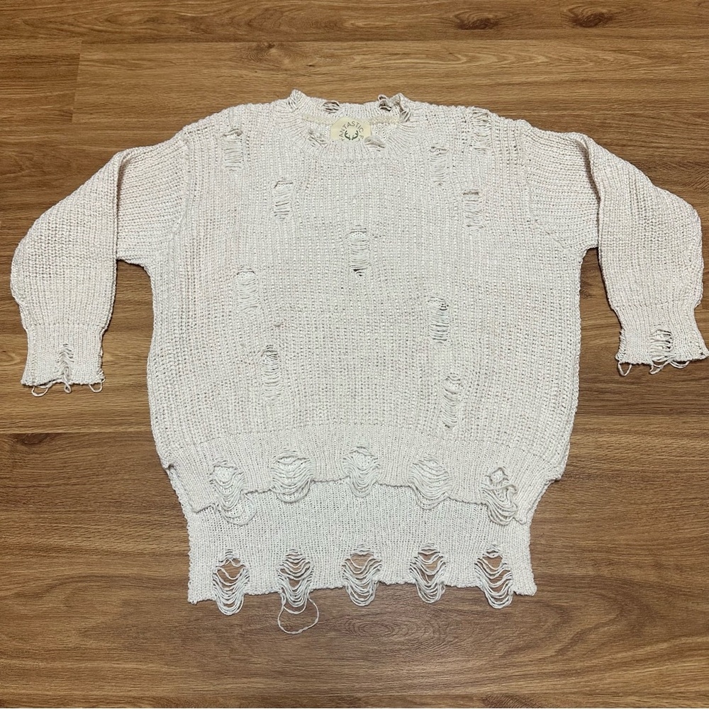 Fantastic Fawn - Women’s Cream-Colored Distressed Sweater - Size S